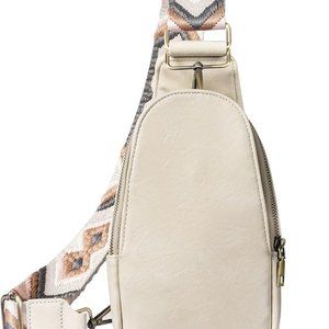 Sling Bag Small Crossbody - Beige w/ multi/fun Strap